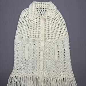 Vintage 1970’s English Village Hand Crocheted Button Front Poncho